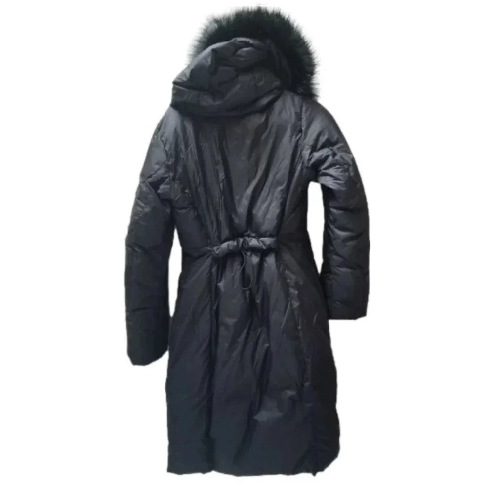 Zara Long Black Puffer Coat Faux Fur Trim Hood XS - Picture 8 of 16